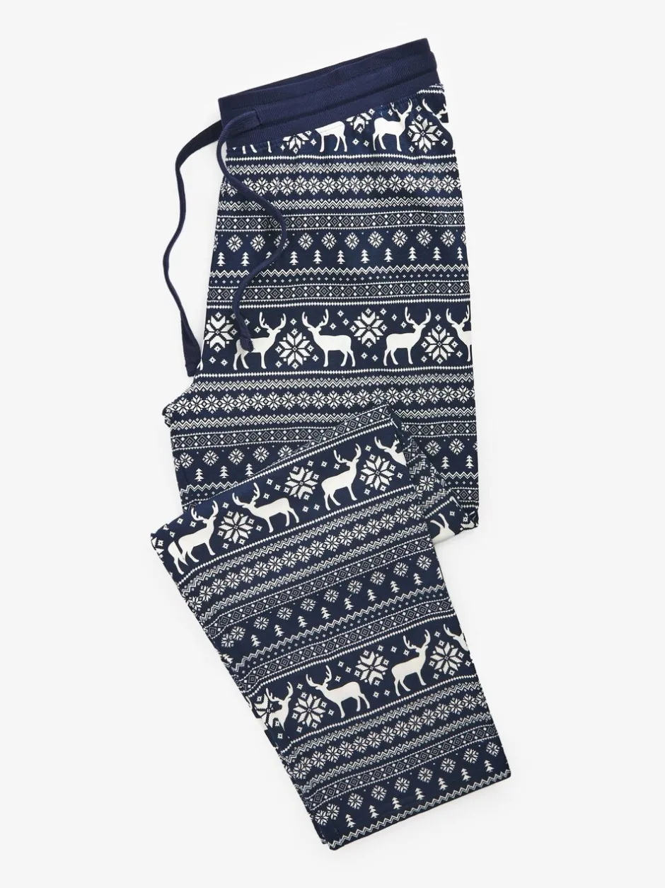 Pyjama's|Loungewear*The Little Tailor - kerstpyjama voor heren met rendier en fairisle-patroon Blauw