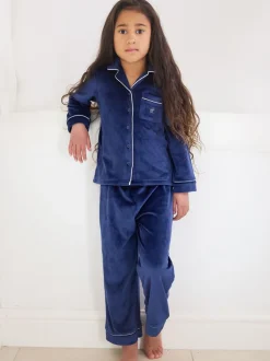 Nachtkleding En Pyjama's|Pyjama's*The Little Tailor - Luxe kerstpyjama voor kinderen van zacht aanvoelend velours Blauw