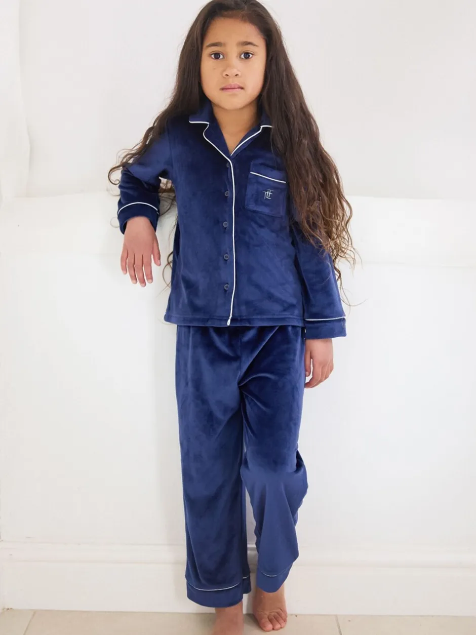 Nachtkleding En Pyjama's|Pyjama's*The Little Tailor - Luxe kerstpyjama voor kinderen van zacht aanvoelend velours Blauw