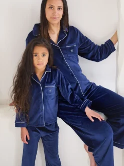 Nachtkleding En Pyjama's|Pyjama's*The Little Tailor - Luxe kerstpyjama voor kinderen van zacht aanvoelend velours Blauw