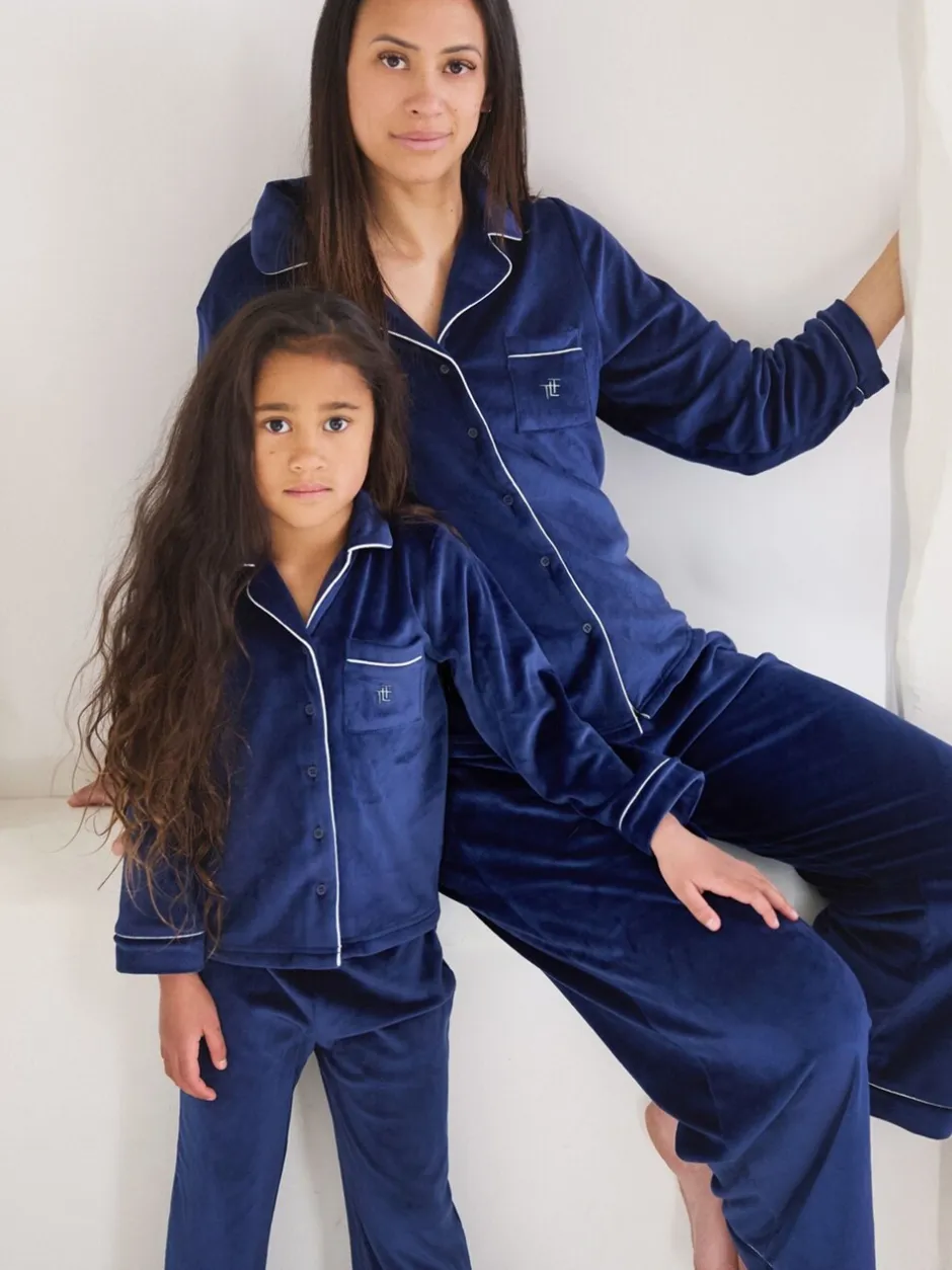 Nachtkleding En Pyjama's|Pyjama's*The Little Tailor - Luxe kerstpyjama voor kinderen van zacht aanvoelend velours Blauw