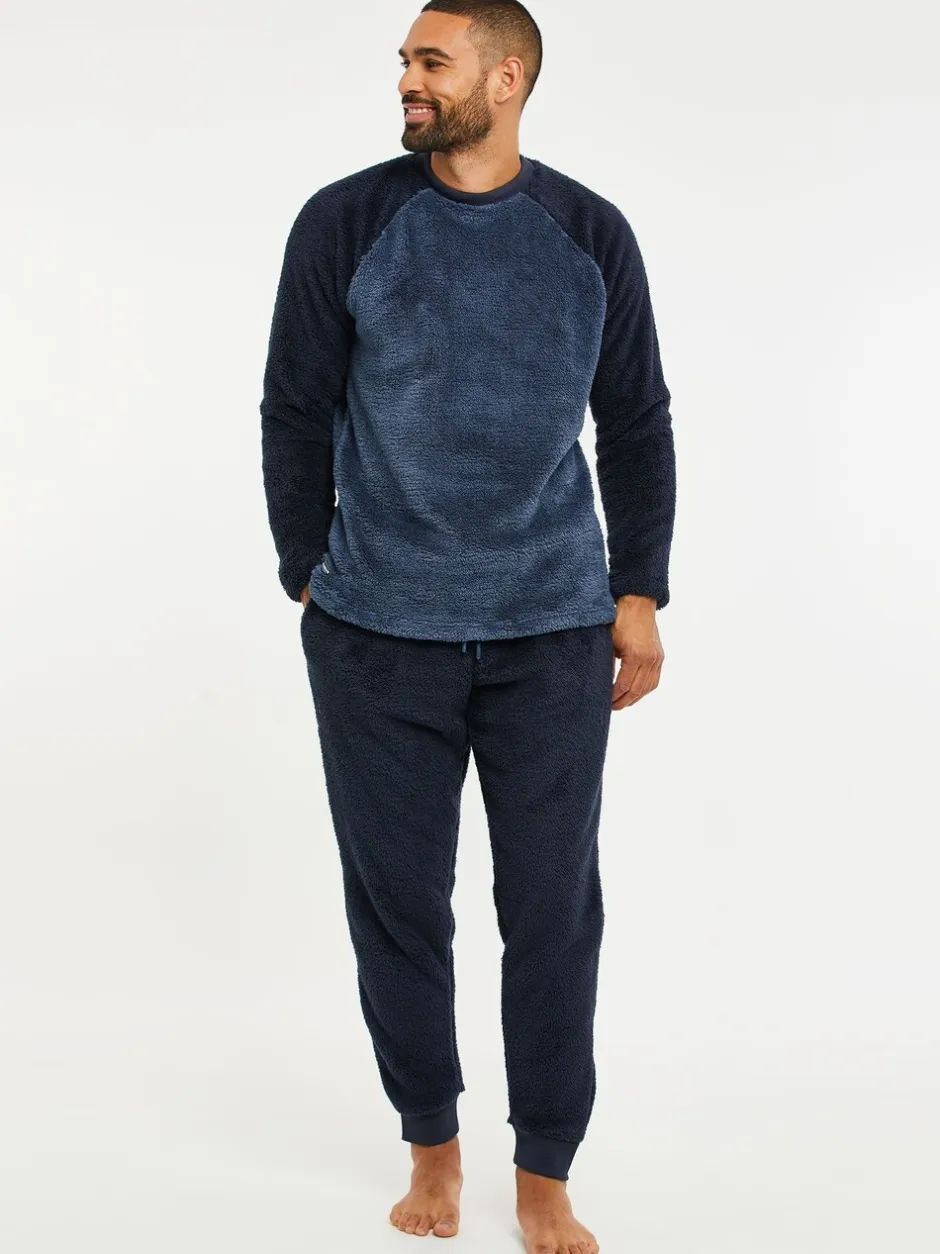 Pyjama's|Loungewear|Threadbare - Borg pyjamaset Blauw
