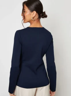 Gebreide Kleding|Threadbare - Cinched Knitted Button Up Cardigan Blauw