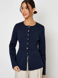 Gebreide Kleding|Threadbare - Cinched Knitted Button Up Cardigan Blauw