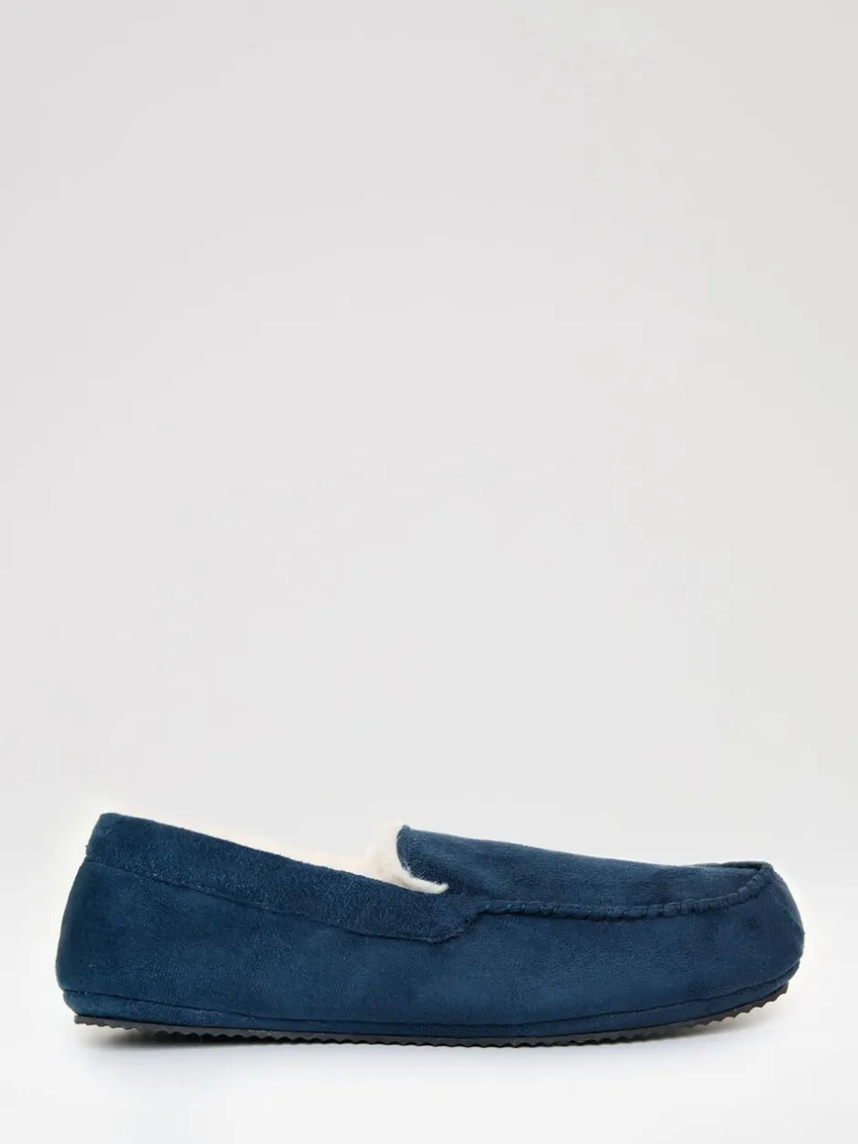 Pantoffels|Threadbare - Faux Suede Faux Fur Lined Moccasin Slippers Blauw