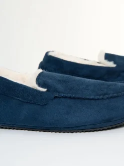 Pantoffels|Threadbare - Faux Suede Faux Fur Lined Moccasin Slippers Blauw