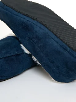 Pantoffels|Threadbare - Faux Suede Faux Fur Lined Moccasin Slippers Blauw
