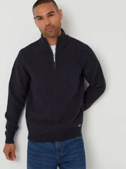 Gebreide Kleding*Threadbare - getextureerde wollen trui met korte rits Blauw