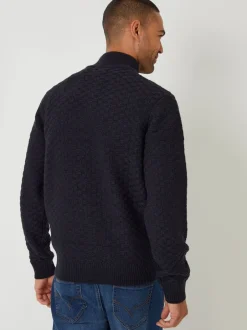 Gebreide Kleding*Threadbare - getextureerde wollen trui met korte rits Blauw