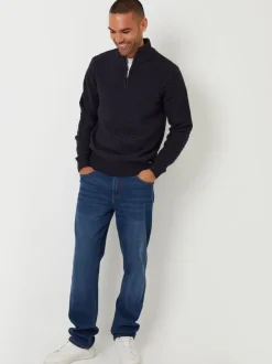 Gebreide Kleding*Threadbare - getextureerde wollen trui met korte rits Blauw