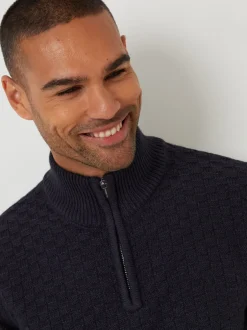 Gebreide Kleding*Threadbare - getextureerde wollen trui met korte rits Blauw