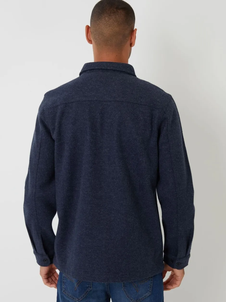 Formele Overhemden*Threadbare - imitatiebont wollen knoopsluiting overshirt Blauw