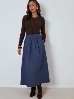 Rokken|Threadbare Blauw - Midi rok met zakken