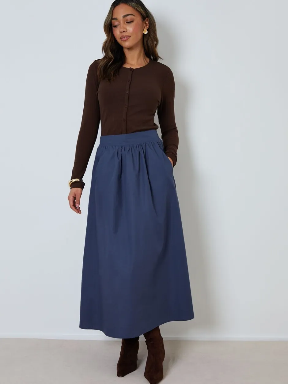 Rokken|Threadbare Blauw - Midi rok met zakken