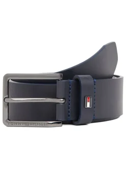 Riemen En Bretels|Tommy Hilfiger - leren riem met geëmailleerde vlag Blauw
