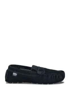 Pantoffels|Totes - Isotoner Mens Suede Moccasin With Water Repellency Blauw