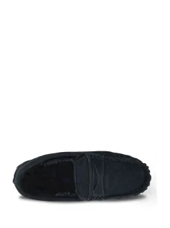 Pantoffels|Totes - Isotoner Mens Suede Moccasin With Water Repellency Blauw