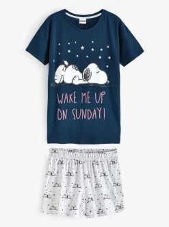 Pyjama's|Loungewear|Vanilla Underground Blauw - Snoopy Korte Broek Pyjama's Set