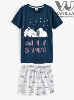Pyjama's|Loungewear|Vanilla Underground Blauw - Snoopy Korte Broek Pyjama's Set