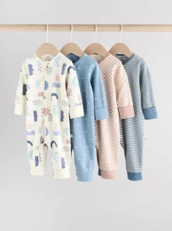 Babypakjes En Babypyjama's*Next Blauw - Verpakking van 4 Baby slaappakjes zonder voetjes met tweewegrits (0mnd-3jr)