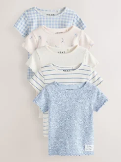 Tops|Tops*Next Blauw - Verpakking van 5 geribbelde tops met korte mouwen (3mnd -7jaar)