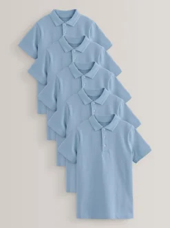 Schoolkleding|Next - Verpakking van 5 katoenen poloshirts met korte mouwen voor school (3-16jr) Blauw