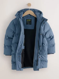 Schoolkleding|Jassen En Jacks|Next - Waterdichte lange pufferjas met fleecevoering (3-17jr) Blauw