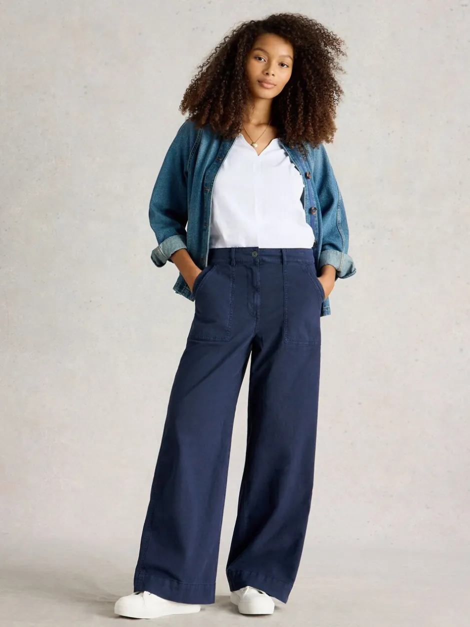 Broeken*White Stuff - Twister Chino Wide Leg Trousers Blauw
