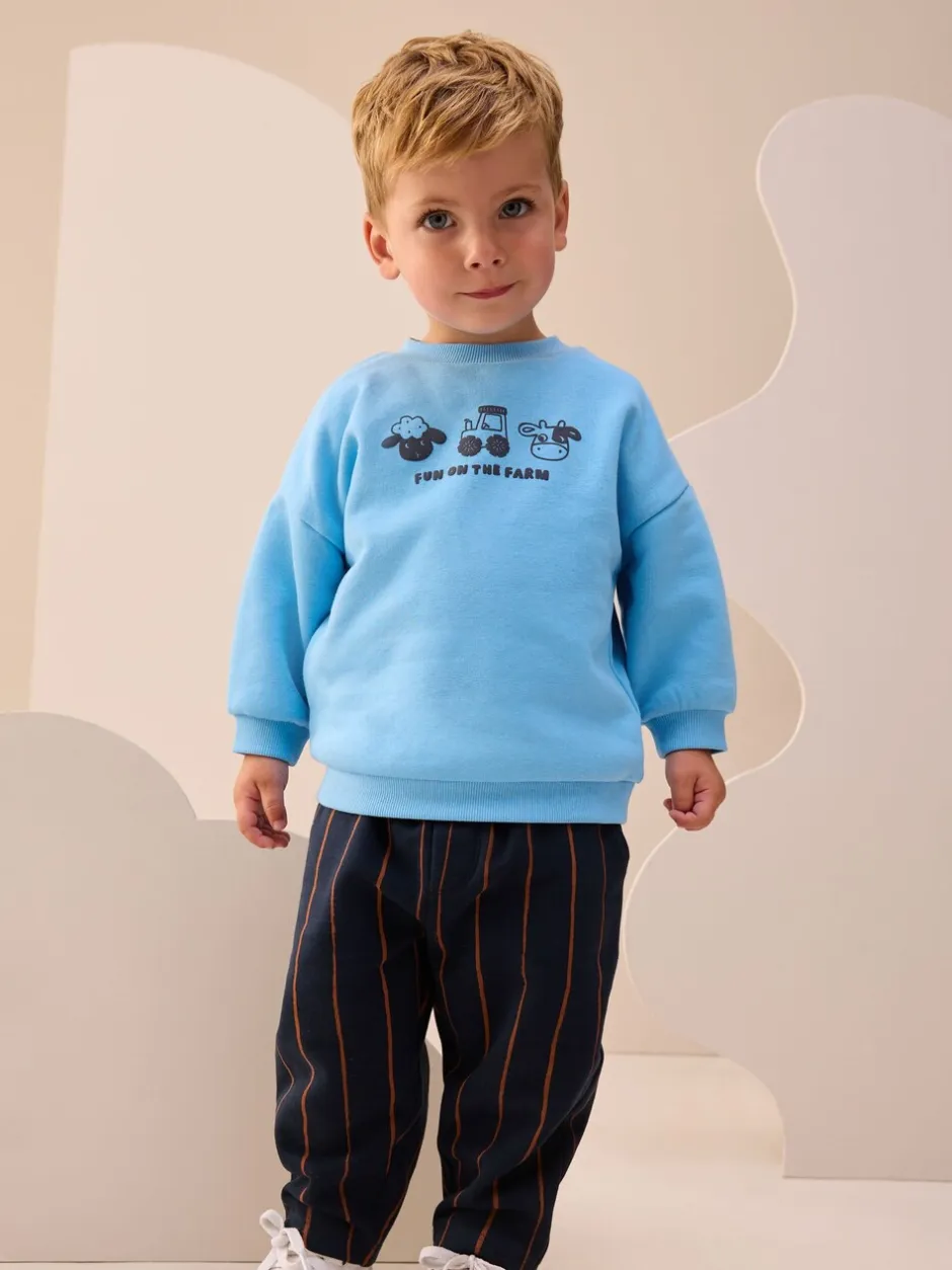 Sets En Combisets|Truien En Breisels*Next Blauw boerderijdier - Set met sweatshirt en joggingbroek met strepen (3mnd-7jr)