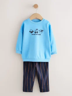 Sets En Combisets|Truien En Breisels*Next Blauw boerderijdier - Set met sweatshirt en joggingbroek met strepen (3mnd-7jr)