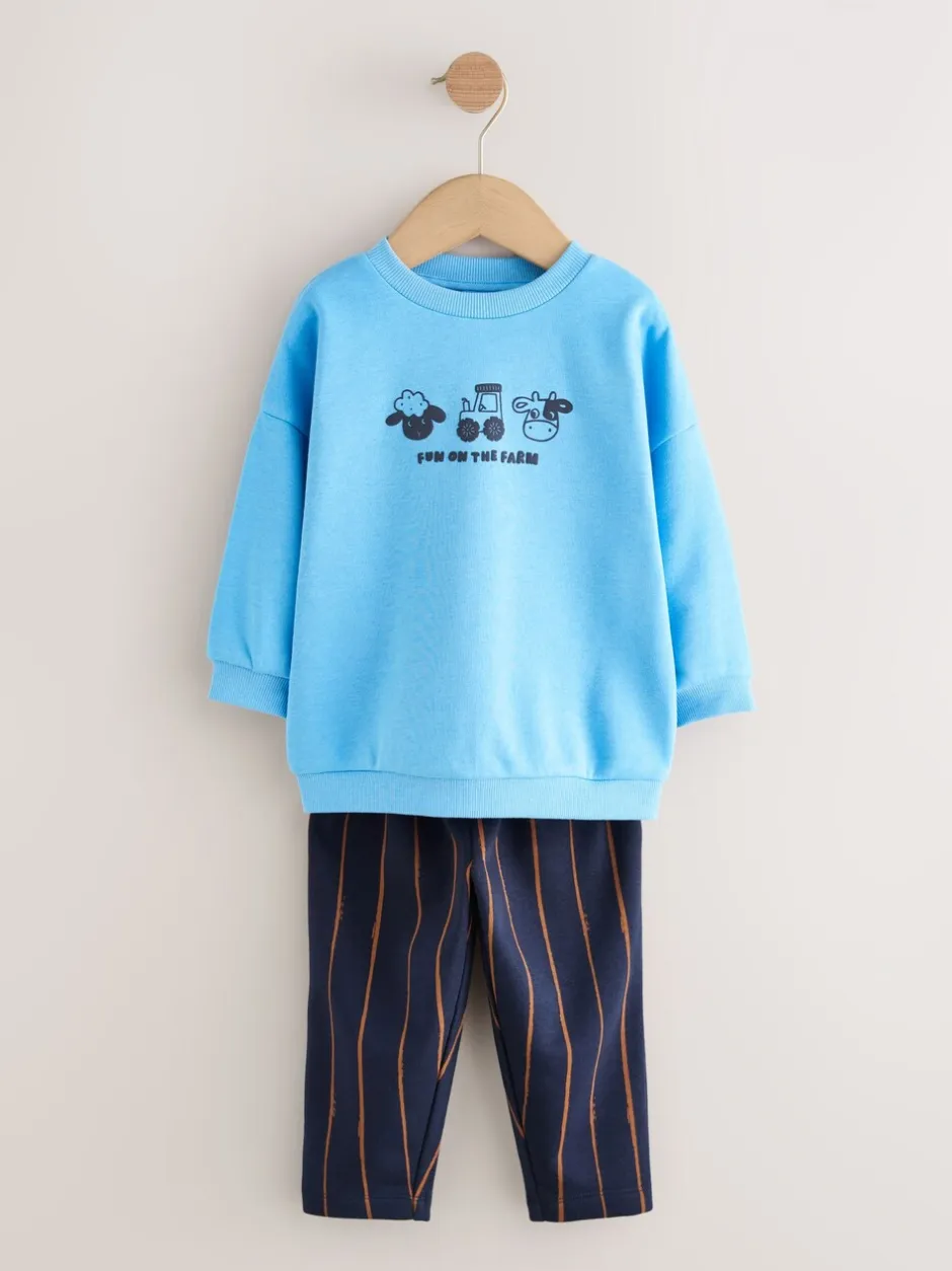 Sets En Combisets|Truien En Breisels*Next Blauw boerderijdier - Set met sweatshirt en joggingbroek met strepen (3mnd-7jr)
