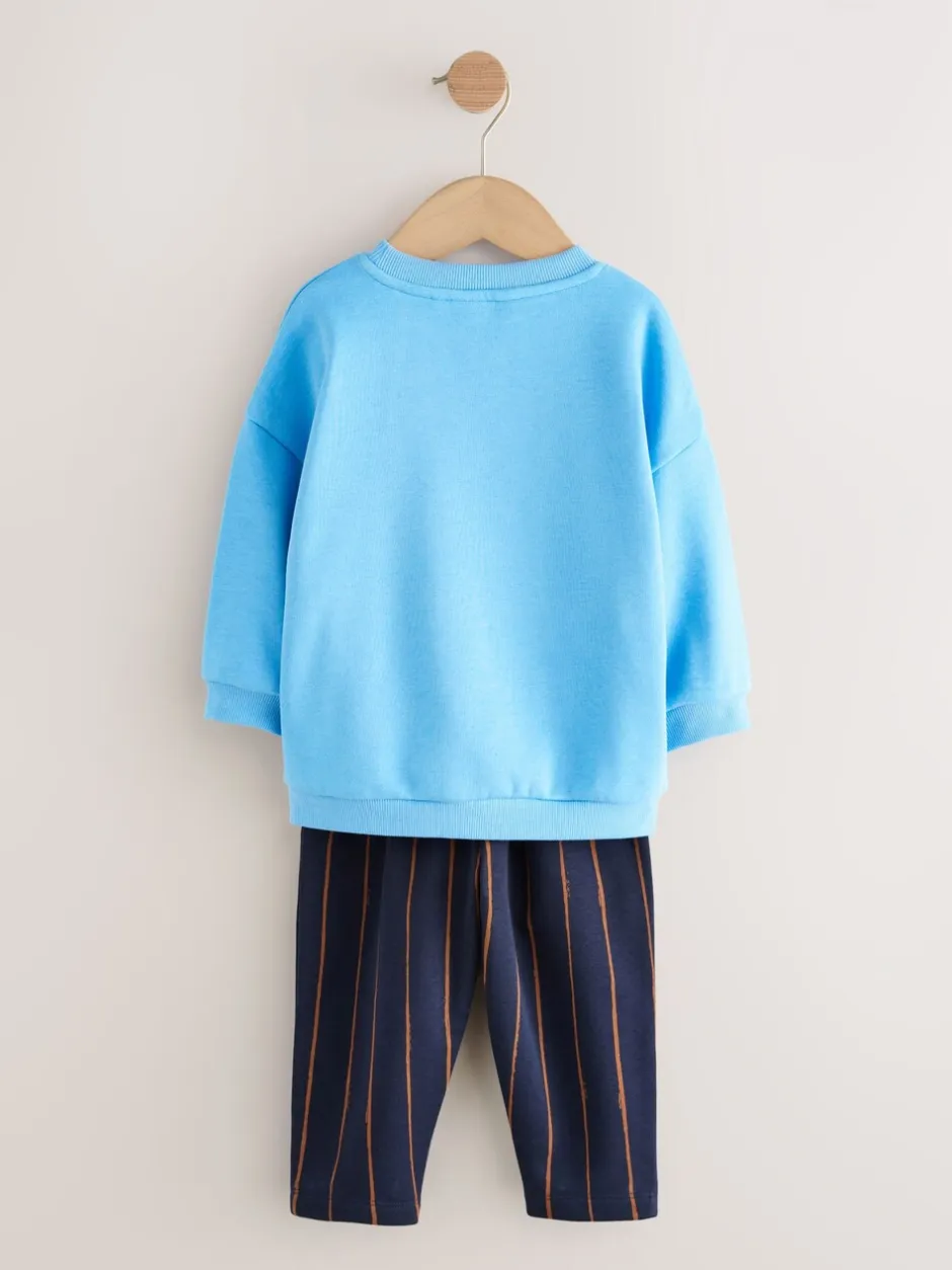 Sets En Combisets|Truien En Breisels*Next Blauw boerderijdier - Set met sweatshirt en joggingbroek met strepen (3mnd-7jr)