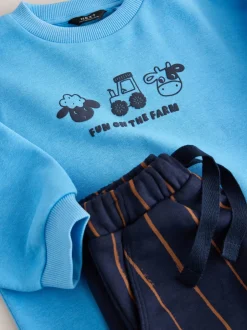 Sets En Combisets|Truien En Breisels*Next Blauw boerderijdier - Set met sweatshirt en joggingbroek met strepen (3mnd-7jr)