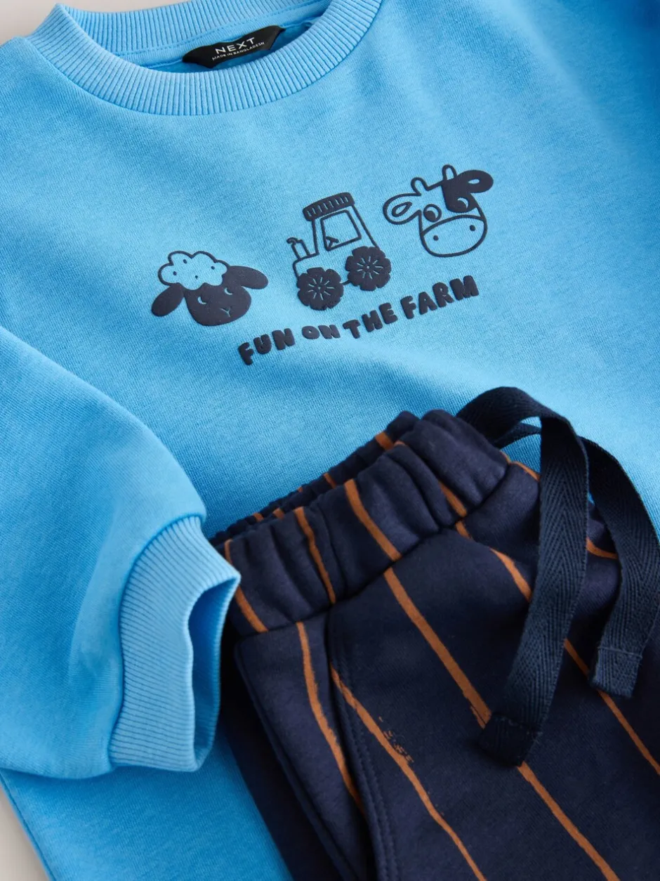 Sets En Combisets|Truien En Breisels*Next Blauw boerderijdier - Set met sweatshirt en joggingbroek met strepen (3mnd-7jr)