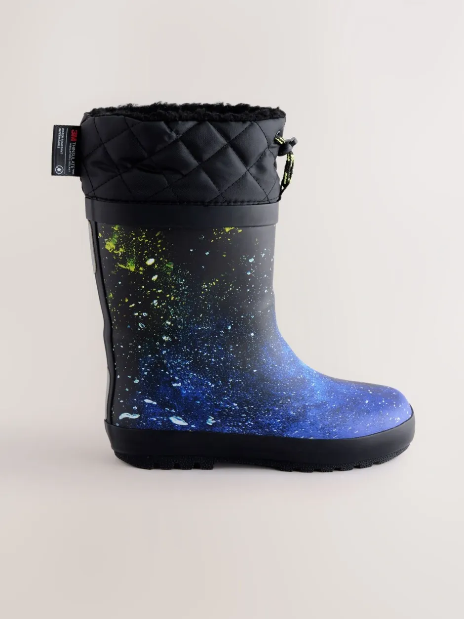 Laarzen*Next - Warme gevoerde regenlaarzen met rand blauw galaxy