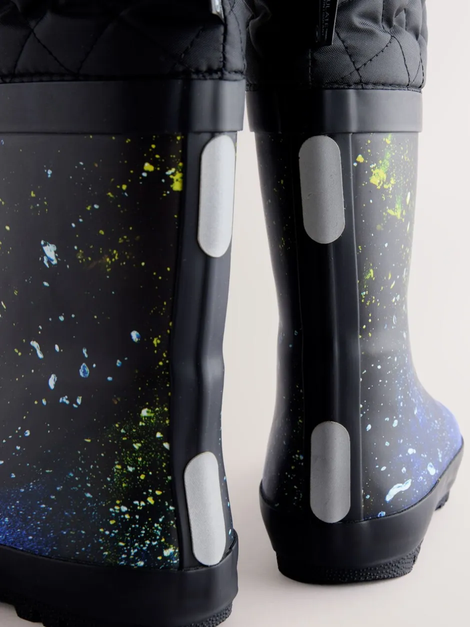 Laarzen*Next - Warme gevoerde regenlaarzen met rand blauw galaxy