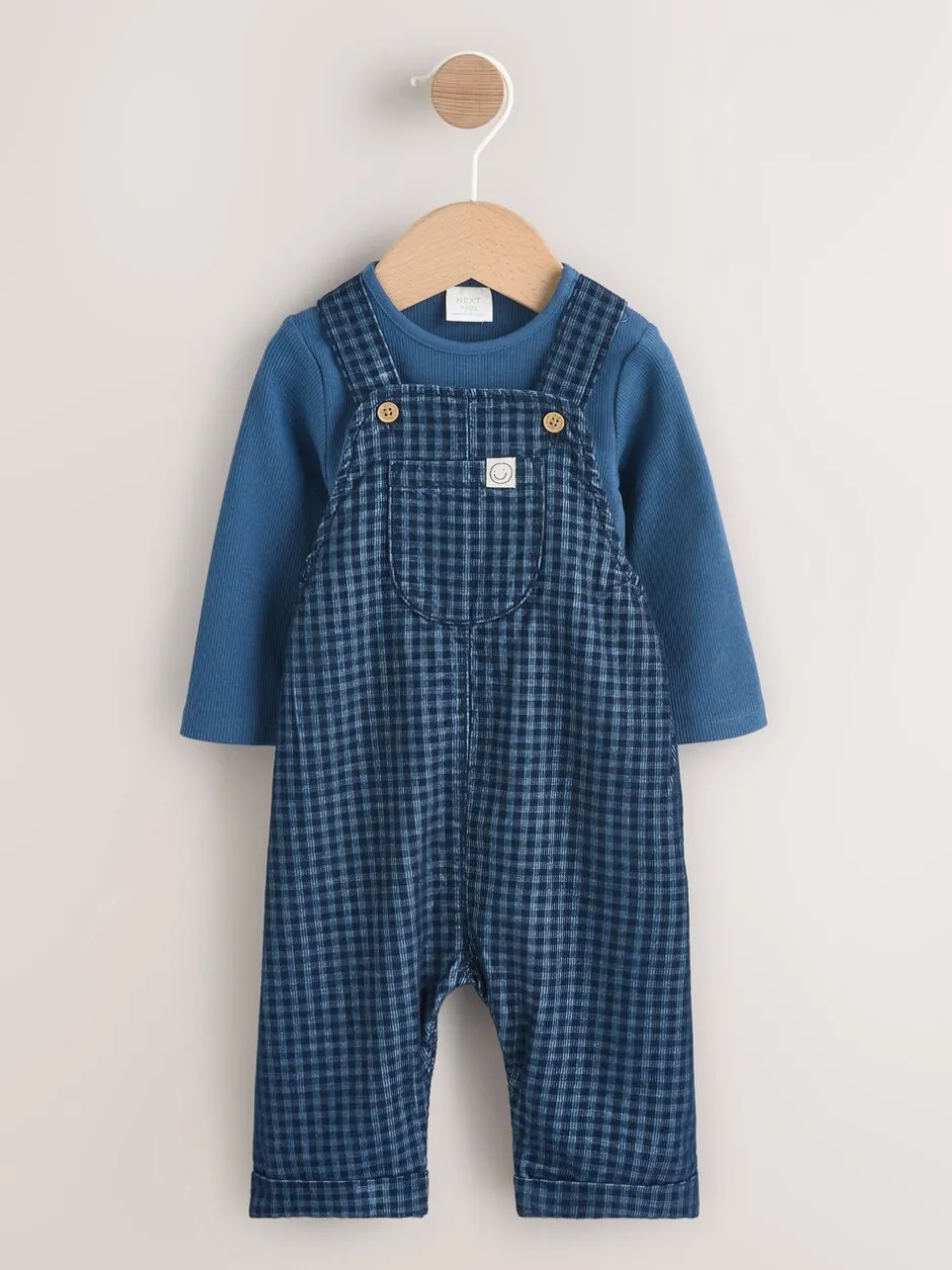 Rompertjes En Tuinbroeken*Next - Babyset van corduroy tuinbroek en rompertje (0mnd-2jr) Blauw geruit