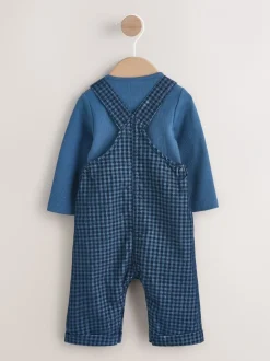Rompertjes En Tuinbroeken*Next - Babyset van corduroy tuinbroek en rompertje (0mnd-2jr) Blauw geruit