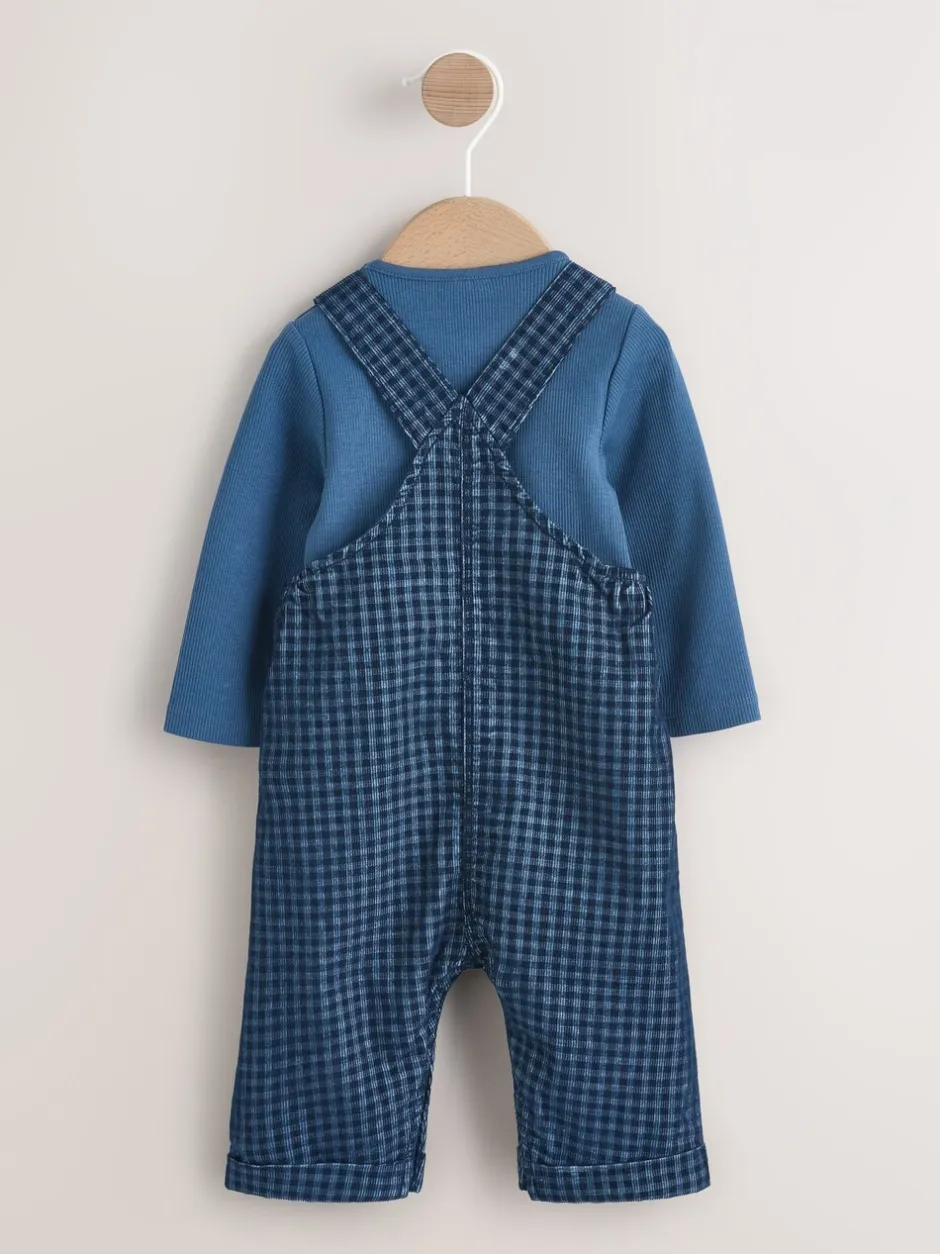 Rompertjes En Tuinbroeken*Next - Babyset van corduroy tuinbroek en rompertje (0mnd-2jr) Blauw geruit