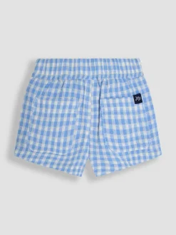 Shorts|Jojo Maman Bébé - 100% katoenen short met textuur en geruit patroon Blauw geruit