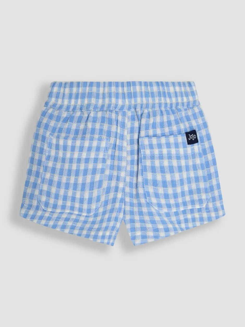 Shorts|Jojo Maman Bébé - 100% katoenen short met textuur en geruit patroon Blauw geruit