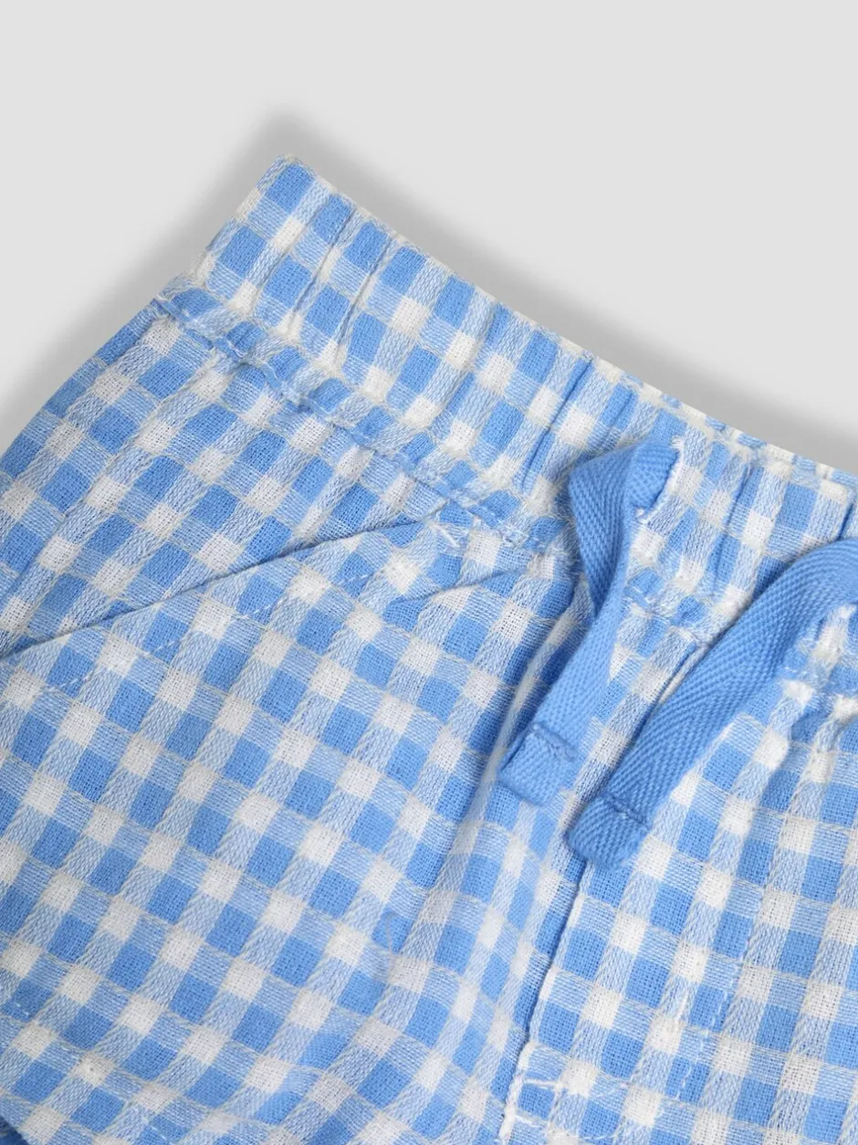 Shorts|Jojo Maman Bébé - 100% katoenen short met textuur en geruit patroon Blauw geruit
