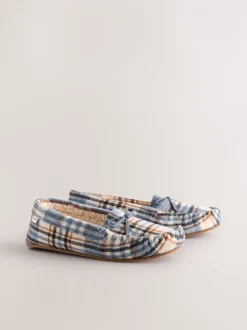 Pantoffels|Next - Moccasin Brushed Slippers Blauw geruit