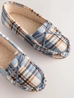 Pantoffels|Next - Moccasin Brushed Slippers Blauw geruit