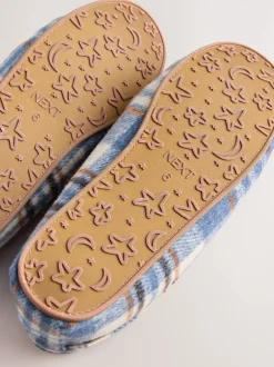 Pantoffels|Next - Moccasin Brushed Slippers Blauw geruit