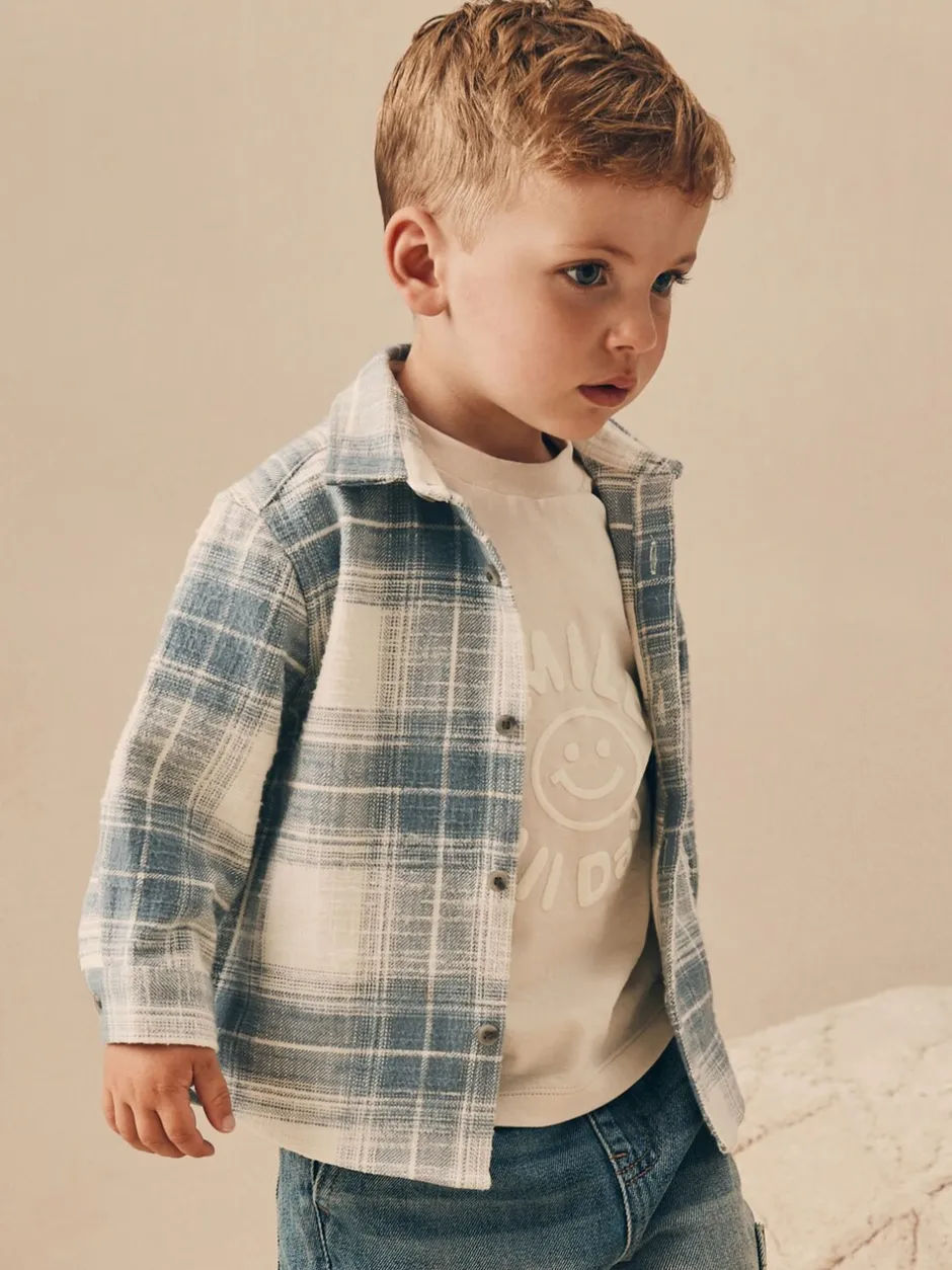 Shirts*Next - Set van T-shirt en shirt met lange mouwen (3mnd-7jr) Blauw geruit