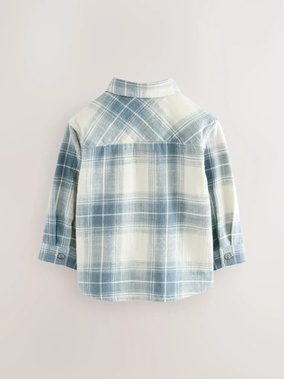 Shirts*Next - Set van T-shirt en shirt met lange mouwen (3mnd-7jr) Blauw geruit