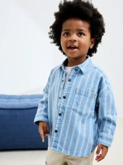 Shirts*Next Blauw gestreept - Denim overhemd met lange mouwen (3 mnd - 7 jr)