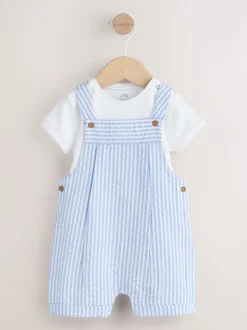 Rompertjes En Tuinbroeken*Next - Geweven bretelbroeken en bodysuit babyset (0mnd -2jr) Blauw gestreept