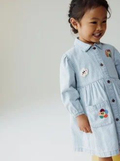 Jurken|Jurken|Next - Long Sleeve Cotton Dress (3mths-8yrs) Blauw gestreept